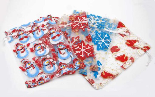 Kerst Organza zakjes mix met een kerstprint